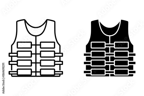 A black and white illustration of two bulletproof vests on a plain background