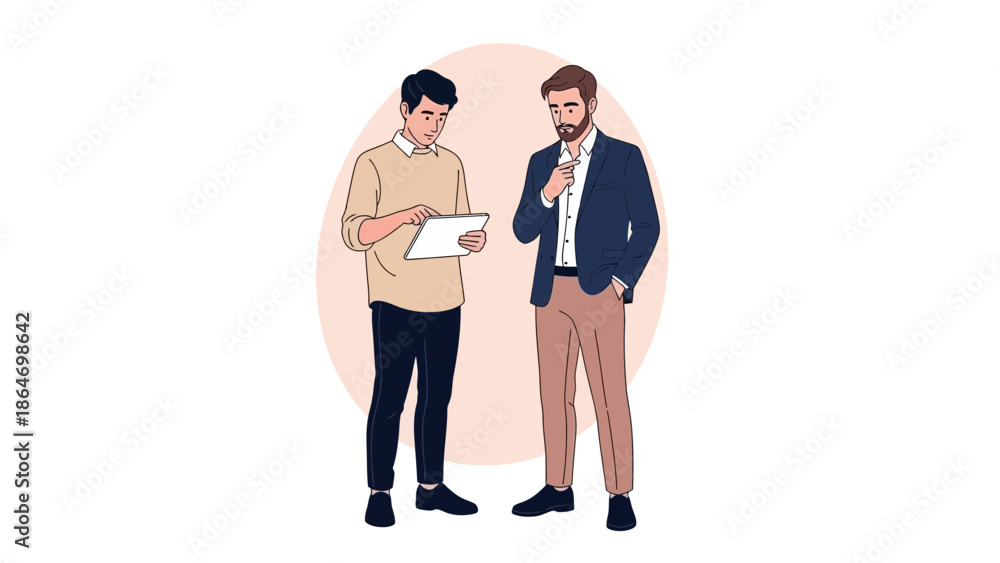 Obraz premium Business Meeting with Two Men Discussing Data and Strategies in an Office Environment