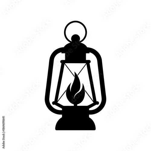 Old Lantern with Flame Icon Illustration Isolated on White.