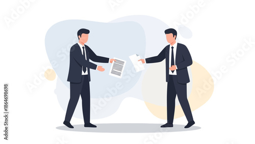 Businessmen Handing Over Documents in a Professional Office Setting for Collaboration or Agreement