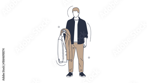 Stylish young man standing with jacket and casual outfit minimalist illustration