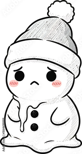 Melting Snowman with Sad Face and Hat - Cute Winter Character Icon