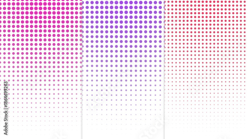Halftone Dots Gradient Pink Purple Red Fading on White Background