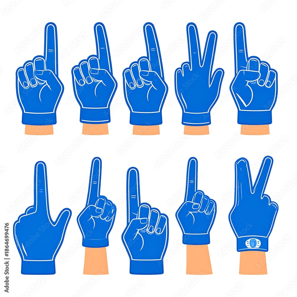Fototapeta premium Blue Foam Finger Hand Gestures