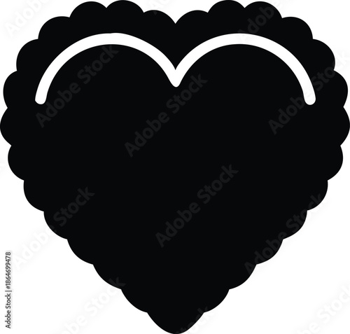 A simple black and white illustration of a heart shape with a textured edge and internal curves