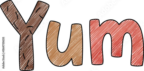 Yum Word Art, Delicious Food Typography, Kids Drawing Style