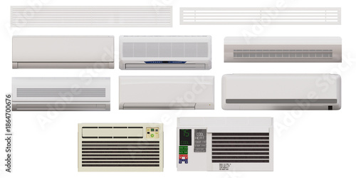 Φωτογραφία Collection of Modern Wall-Mounted and Window Air Conditioner Units with Vents -