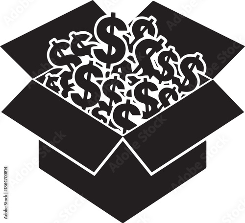  Box Full of Dollar Signs Icon - Wealth, Finance, Profit, & Success Concept