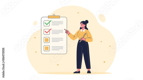 Woman Checking Off Items on a Checklist for Task Management and Organization
