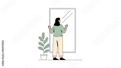 Woman Looking into a Mirror Reflecting Self-Reflection and Introspection