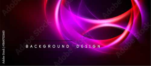 Abstract neon swirls, vibrant magenta, red hues. Dark background creates dramatic visual impact. Text reads background design.
