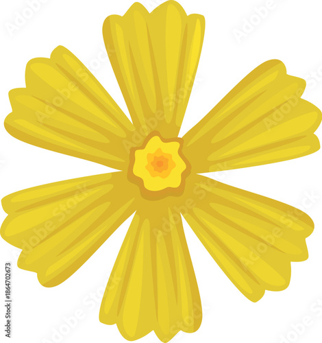 Vibrant yellow cosmos flower in full bloom, showcasing its delicate petals and intricate center