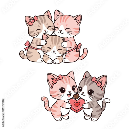 Cartoon Kittens Snuggling and Kissing