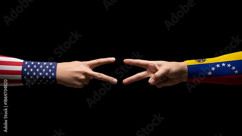 Rock paper scissors hands US versus Venezuela strategic rivalry