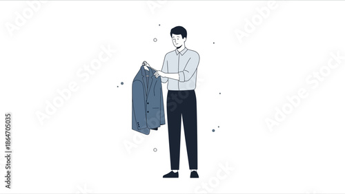 Young man choosing clothes for professional attire in her closet wardrobe