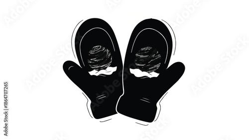 Cozy winter mittens with fluffy snowballs inside, perfect for a cold day.