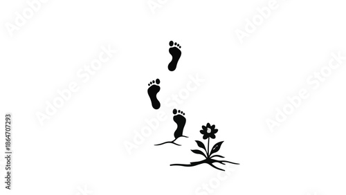 Footprints leading to a blooming flower, symbolizing growth and new beginnings.