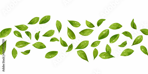 Seamless pattern of fresh green leaves on a white background