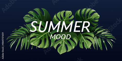 Tropical leaves and summer mood typography design with vibrant green tones