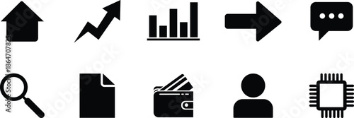 Solid business and user interface icons vector set, Modern business finance technology ui/ux vector icons set for digital growth and data analytics