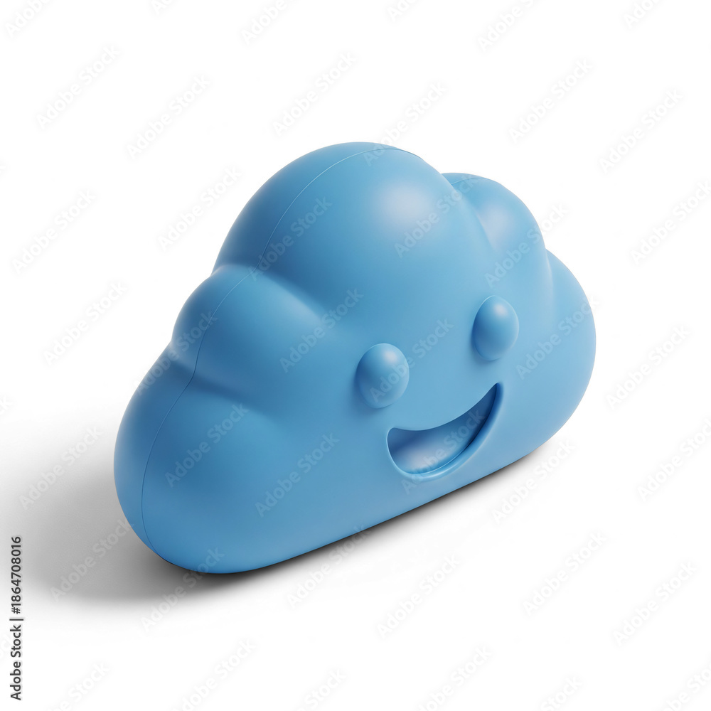 Fototapeta premium Cute 3D Cloud Object With Smiling Face And Shadow