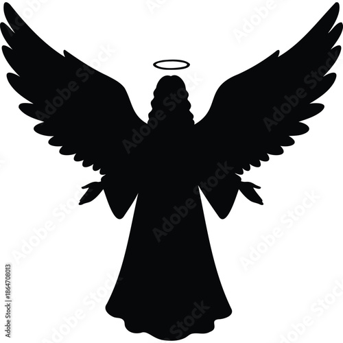 Silhouette of an Angel with Wings and Halo, Symbolizing Purity, Protection, and Divine Presence
