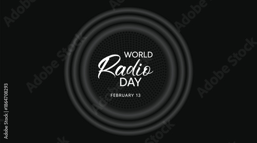 World Radio Day celebration illustration with circular sound wave speaker background