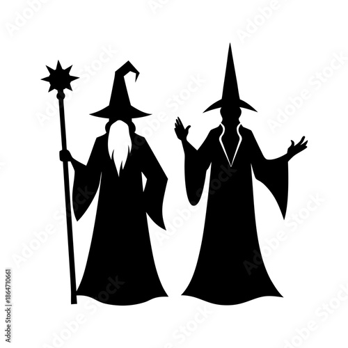Wizard Silhouettes Icon on White Background.