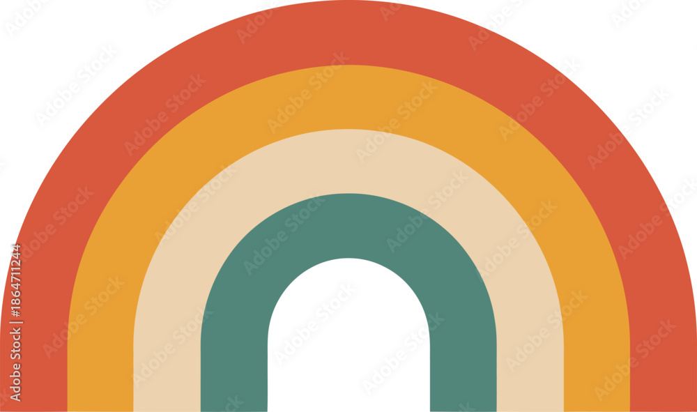 Fototapeta premium A minimalist rainbow arc displays warm retro colors on a simple white background