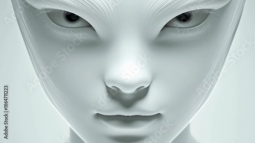 Futuristic White Android Face Close-Up with Subtle Skin Texture
