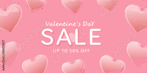 Valentine s day sale advertisement with pink hearts and discount offer