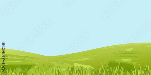 Simple landscape with rolling green hills and a clear blue sky