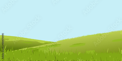 A simple landscape illustration featuring a green hill and clear blue sky