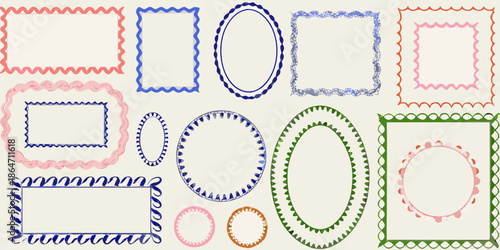 An assortment of colorful decorative frames and borders in various shapes