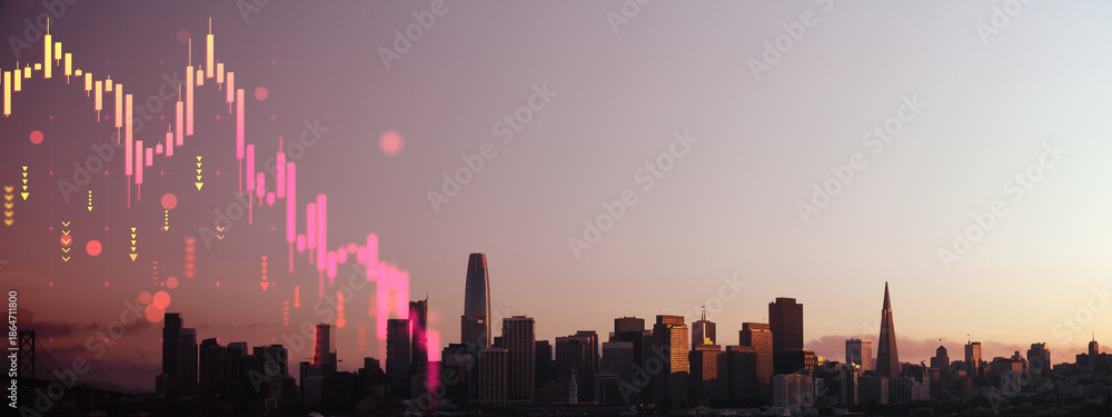 Εκτύπωση καμβά San Francisco real estate market crisis with falling chart overlay symbolizing economic downturn and financial collapse in property sector