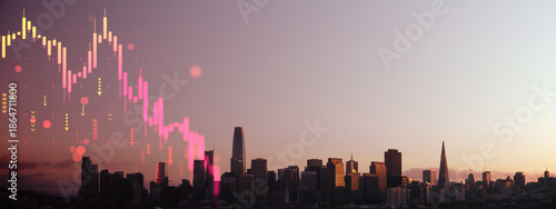 Quadro em tela San Francisco real estate market crisis with falling chart overlay symbolizing economic downturn and financial collapse in property sector