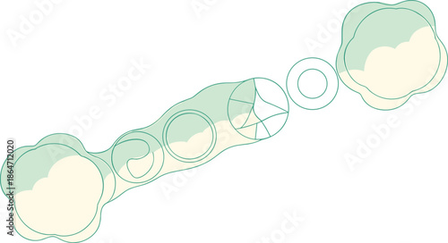 Abstract cloud network connection diagram, minimalist line illustration, data flow concept, cloud computing infrastructure, technology background design