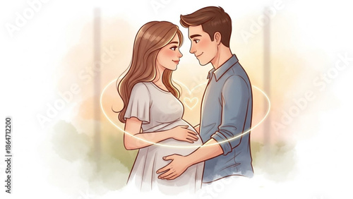 A loving couple expecting a child, surrounded by a warm and serene atmosphere