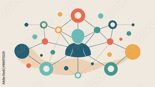 Abstract illustration of a person connected to a network of colorful nodes representing communication and digital connections