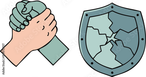 Struggle and Broken Shield Vector Art 
