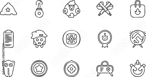 Hand-Drawn Line Art Icons for Adventure and RPG Games