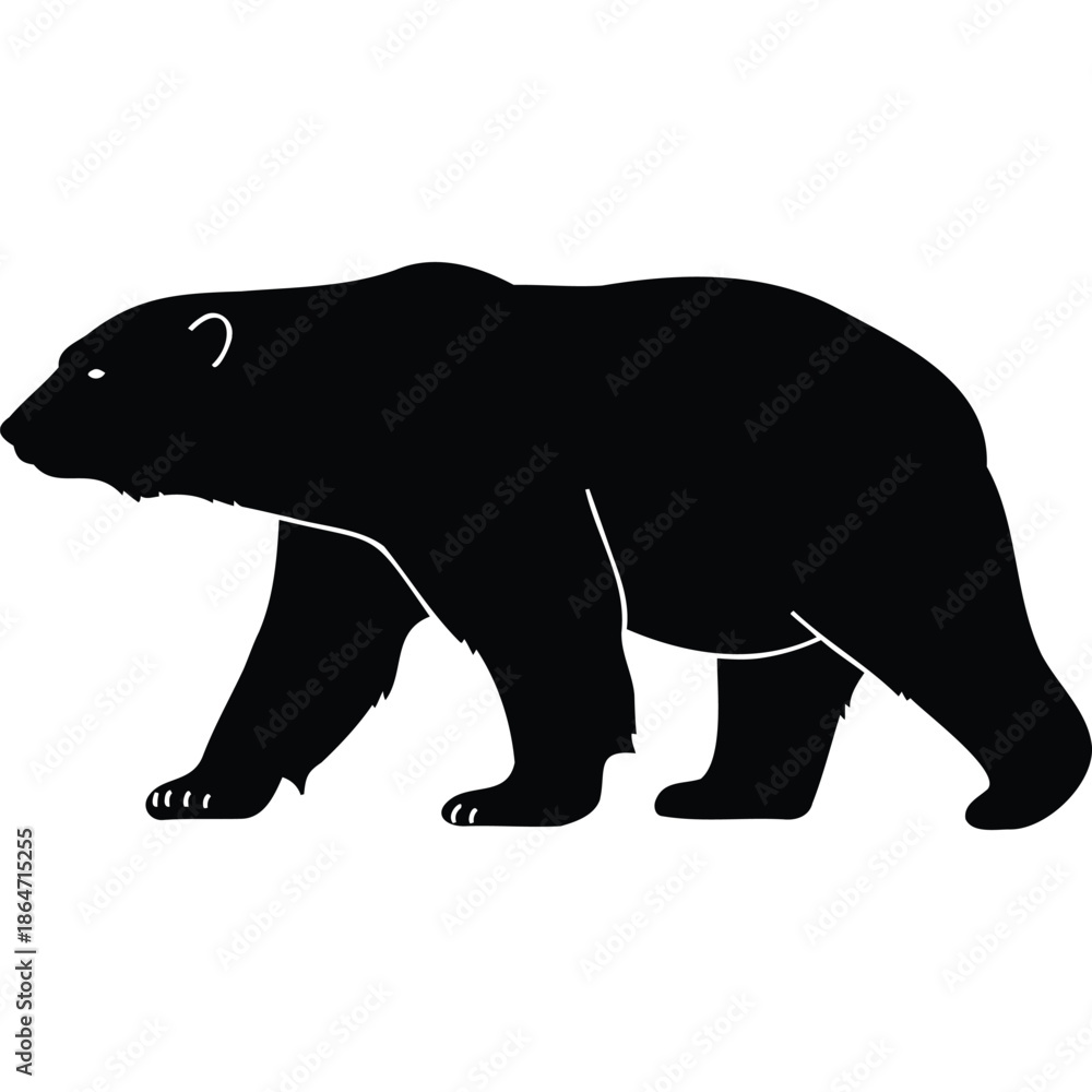 Fototapeta premium Black Bear Silhouette Walking on All Fours, Powerful and Graceful Form for Nature Designs, Wildlife Projects, and Artistic Compositions