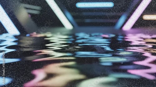 Surreal Underwater Scene with Neon Lights and Rippling Reflections