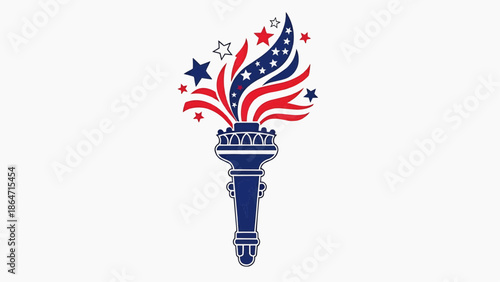 Patriotic Torch with American Flag Stars and Stripes Flame for Independence Day