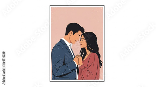 A romantic vector illustration of a couple embracing in a tender moment together.