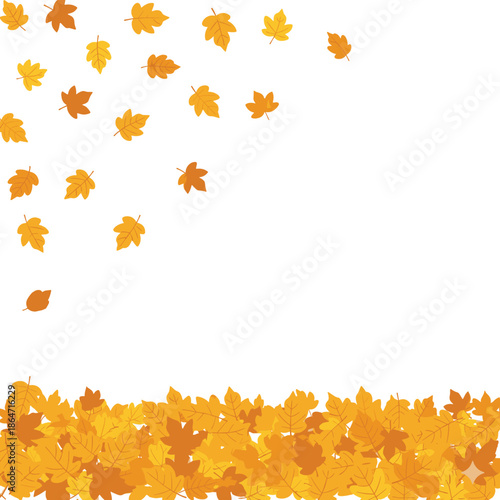 Autumn Season Vector Illustration Featuring Golden Orange Leaves Falling from the Sky and Piling on the Ground for Fall Foliage and Nature Designs