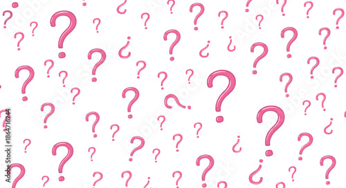 Playful Vector Pattern of Scattered Pink Question Marks in Various Sizes, Ideal for Mystery Themes, FAQ Sections, Quiz Nights, and Curiosity-Driven Graphic Designs