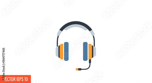 Modern flat design icon of a professional headset with microphone, ideal for customer support, gaming, online meetings, and clear audio communication technology