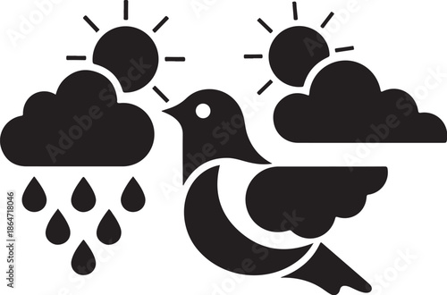 Weather forecast icon with bird and changing conditions