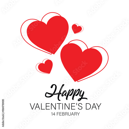 Happy Valentine's Day Vector Design with Red Hearts Elements on White Background for 14 February